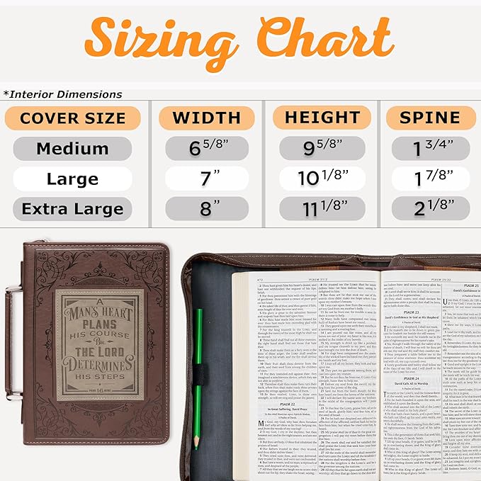 Christian Art Gifts Men's Classic Bible Cover A Man’s Heart Proverbs 16:9, Brown/Tan Faux Leather, Large