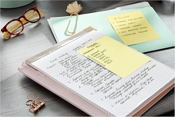 Post-it 100% Recycled Paper Super Sticky Notes, Canary Yellow, Lined, 4 in. x 6 in., 4 Sticky Note Pads, 45 Sheets per Pad, School Supplies and Office Products