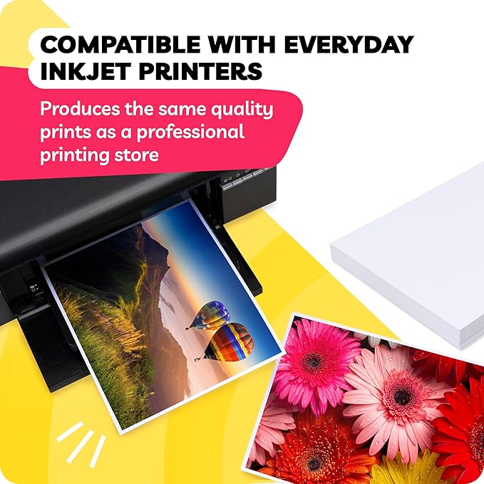 Glossy Photo Paper For Printer 8.5 x 11" - (200 Sheets) - Works with Inkjet Printer, Easy to Use, Excellent Picture Paper