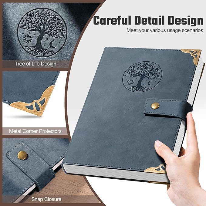 Tree of Life Journal for Women Journals for Writing 260 Lined Pages Hardcover Leather Journal Notebooks for Men, 5.7”x8.3”, Blue