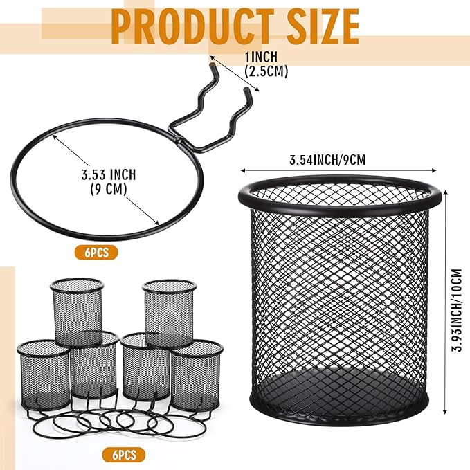 Spakon 6 Sets Pegboard Cups with Ring Hook Pegboard Bin Holder Pegboard Organizer Multipurpose Pen Cup Metal Pencil Holder Peg Board for Desk Office Garage (Black,2.95x2.95x3.74'',Straight)