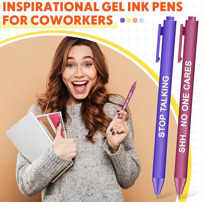 50 Pcs Gel Ink Pens Motivational Inspirational Quote Pen Retractable Rolling Ball Smooth Writing for Coworkers Supplies Office Home(Light Color,Negative)