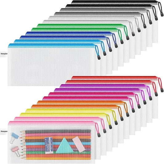 Smarpau 24PCS Pencil Pouches Bulk, 9.3" x 4.7"Mesh Zipper Pouch Pencil Case, 12 Colors Waterproof Small Zipper Pouches for Travel, Cosmetics, Office Organization