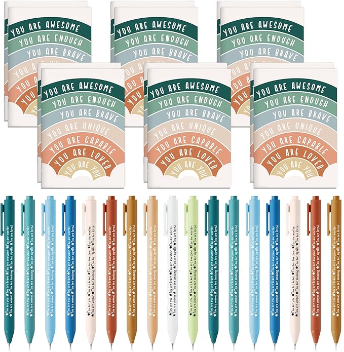 Janlaugh 60 Pcs Positive Affirmations Reminder Notepad Motivational Pen Positive Psychology Pocket Notebooks with Colored Ballpoint for Volunteer Week Mental Health Therapy Teacher Student Classroom
