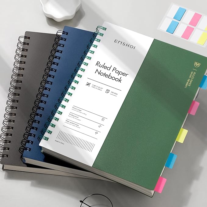 EMSHOI B5 Spiral Notebook College Ruled Lined Journal, Large 7.48" X 10.15", 300 Pages/150 Sheets, 100gsm Thick Paper, Waterproof Hardcover, for Office School Women Men Work Writing Notes, Green