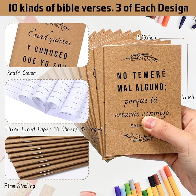 Fuutreo 30 Sets Spanish Christian Notebook Bible Verse Ballpoint Pen Versículos Bíblicos En Español Religious Easter Gifts for Women Men Bible Study Sunday School