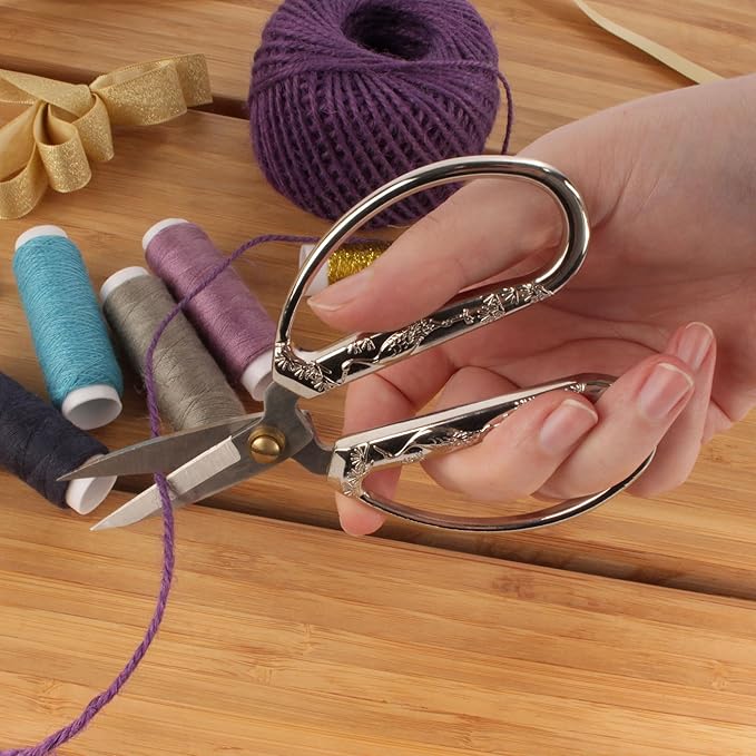 JubileeYarn Crane Motif Small Embroidery Craft Scissors - Brushed Nickel - 3 Scissors