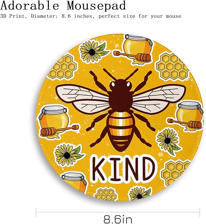 Gctriki Bee Small Mouse Pad with Stitched Edge Non-Slip Rubber Base, Funny Round Mousepads for Desk Computer Gaming Office Laptop, Cute Home Office Decor Desk Accessories Supplies