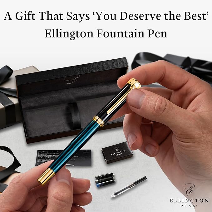 Luxury Fountain Pen Set- Fountain Pens for Writing - Smooth Extra Fine Nib - Includes Refillable Ink Converter, 3 Ink Cartridges [Black & Blue], Gift Box - Elegant Calligraphy