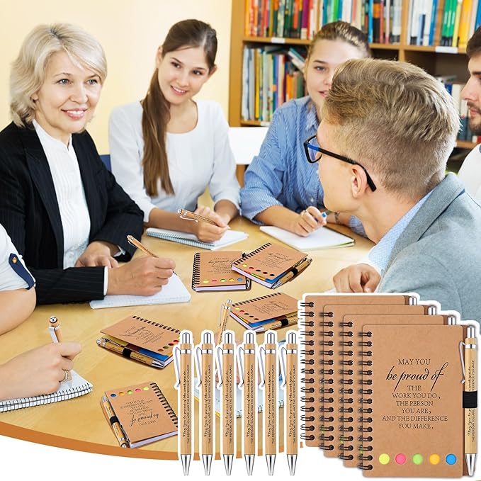 20 Sets Employee Appreciation Gifts Inspirational Spiral Notebooks with Sticky Notes Notepads Motivational Bamboo Ballpoint Pens for Nurse Coworker Teacher (MAY YOU)