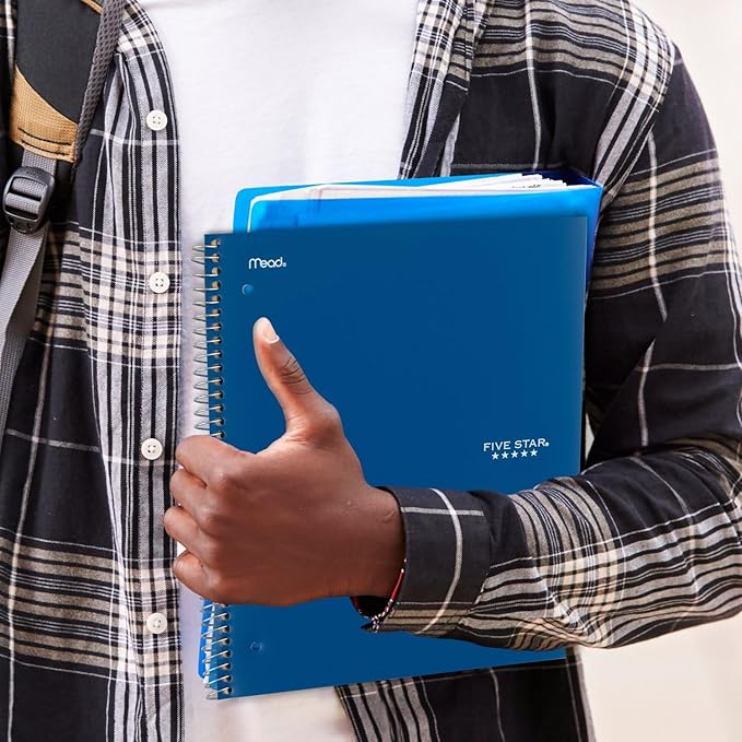 Five Star Spiral Notebook + Study App, 3 Subject, College Ruled Paper, Fights Ink Bleed, Water Resistant Cover, 8-1/2" x 11", 150 Sheets, Blue (73623) (Pack of 2)