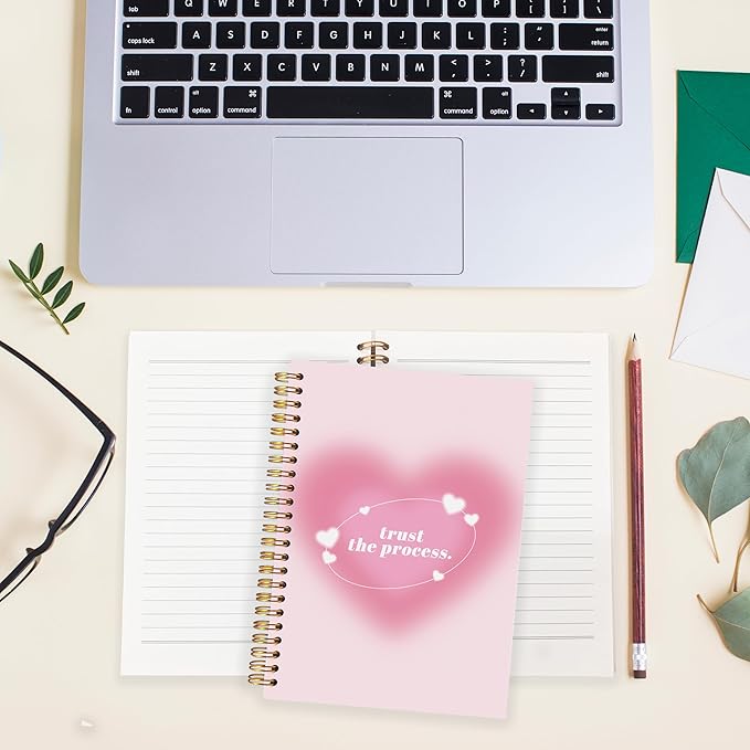 BearCake Trendy Y2K Pink Aura Preppy Notebook Journal, Trust the Process Inspirational Notebooks, Aesthetic Notebooks, Pink Aesthetic Office Supplies, Hardcover Spiral Notebook 5.5x8.3