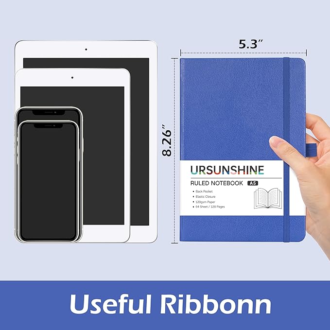 Ruled Notebook/Journal - Classic Lined Journal/Notebook, 5.3'' x 8.26'', Hardcover with Thick Paper, Banded + Pen Holder +Inner Pocket - Violet