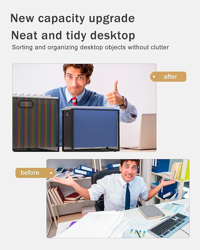 Oterri Hanging File Organizer, Metal File Organizer, Portable Desktop File Organizer for Letter Size Folder, Mesh Hanging File Crate for Office,Folders Not Included(Cool Black-Large,1 Pack)