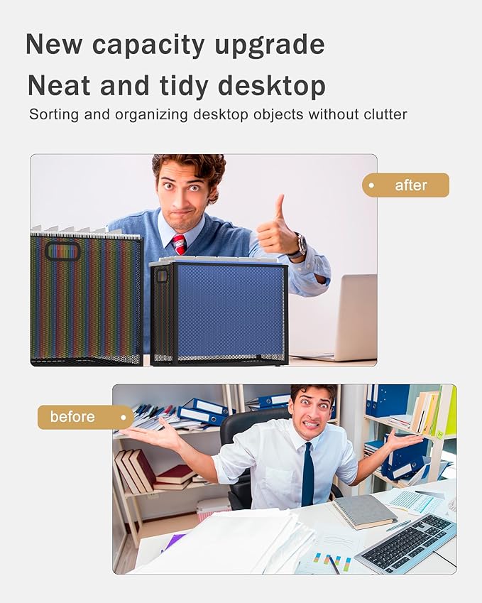 Oterri Hanging File Organizer, Metal File Organizer, Portable Desktop File Organizer for Letter Size Folder, Mesh Hanging File Crate for Office,Folders Not Included(Cool Black-Large,2 Pack)