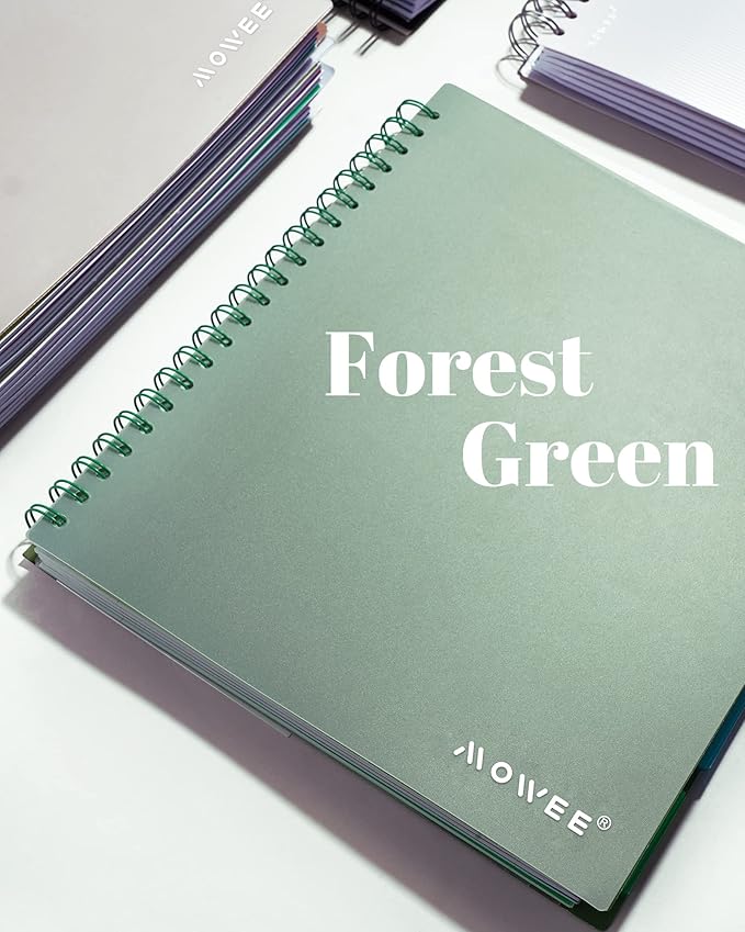 5 Subject Notebook - Spiral Notebook, College Ruled Notebook With Dividers Pocket, Tabs, 11" Ruler, 200 Pages, for Writing Journal, Home & Office, School Supplies, 8.5''x11'' Forest Green