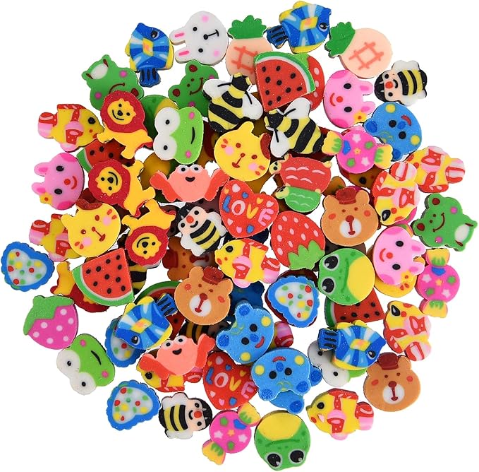 400PCS Mini Fun Cute Fruit Animal Erasers for Kids Bulk,Back to School Party Gifts Valentine's Day Gifts (Fruit erasers)