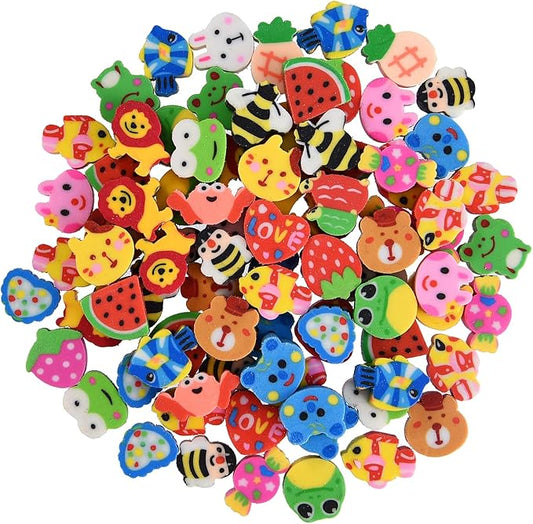 400PCS Mini Fun Cute Fruit Animal Erasers for Kids Bulk,Back to School Party Gifts Valentine's Day Gifts (Fruit erasers)