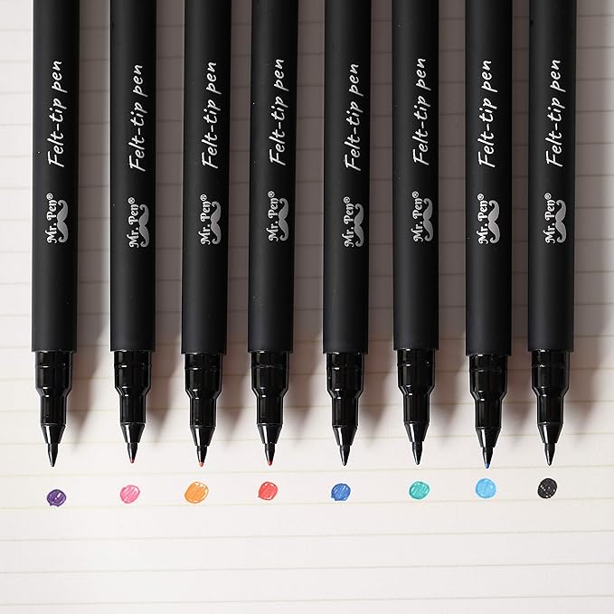Mr. Pen- Felt Tip Pens, Fine Point, Pack of 8, Fast Dry, No Smear, Colored Pens, Journaling Felt Pens, Planner Markers