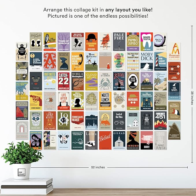 Pop Chart | Notable Novels Wall Collage Kit | 70 Pcs 4" x 6" Art Prints | Colorful Academic Decor for Home, Dorm, or Classroom | 100% Made in the USA