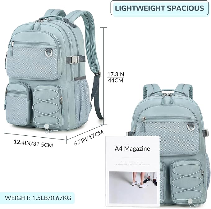 Lohol Water Resistant Daypack with Mulitiple Pockets for School Travel Outdoor College, 15.6 inch Laptop Backpack for Men and Women (Grey Blue