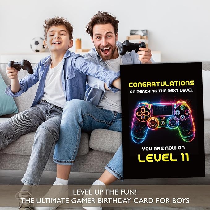 Gooji 5x7 Gamer Birthday Card for Boys – Cool Video Game Birthday Card for Son, Grandson, Brother, Nephew, Kids Ages 9, 10, 11, 12 – Fun Gift for Gamers (12Y)