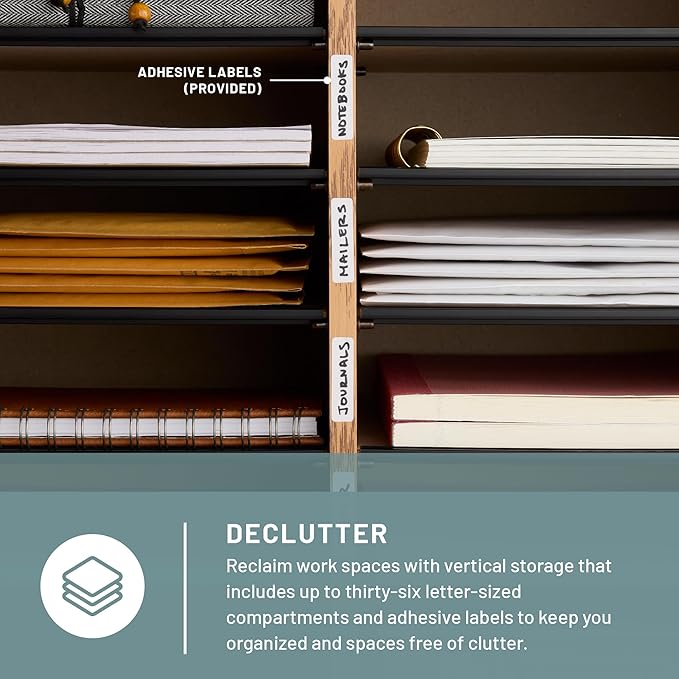 Safco Literature Organizer, 36 Compartments, Office and Classroom Mailbox with Adjustable Shelves, Wood Paper and Mail Sorter, Medium Oak