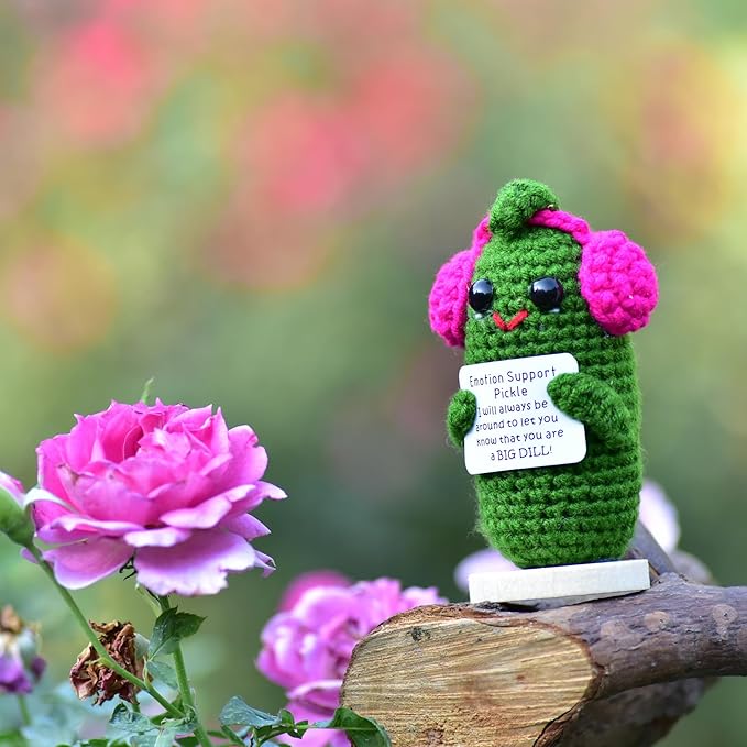 Funny Crochet Pickles 1 Pcs with Affirmations Cards for Inspirational Novelty Good Luck Gifts and Party Decorations(KK-CKD04-ppep)