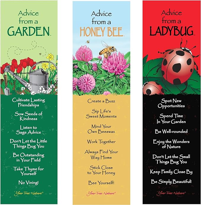 Advice from Nature 3 Bookmark Garden Delights Set, Laminated with Glossy Finish - Garden, Ladybug, Honey Bee (AMBM-GARDDLGHT)