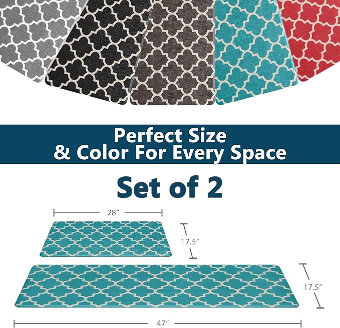 ComfiLife Kitchen Mats for Floor (2 PCs) – Cushioned Anti Fatigue Kitchen Rug for Comfortable Standing – Waterproof, Easy Clean, Non-Slip, Thick Kitchen Mat Set for Home, Office, Sink, Laundry (Teal)