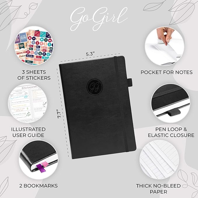 GoGirl Budget Planner – Monthly Financial Planner Organizer Budget Book. Expense Tracker Notebook Journal to Control Money, A5 (Black)