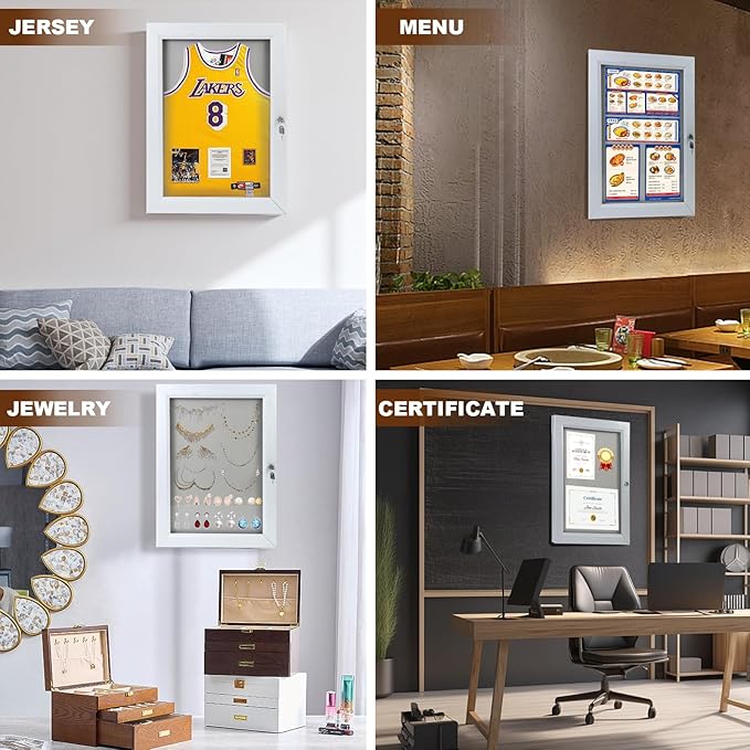 Locking Enclosed Bulletin Board Aluminum Memo Board Wall Mount Noticeboard with Rubber Seal Tamperproof Single Door Display Case for Indoor Or Outdoor Use, 26.8×20 in