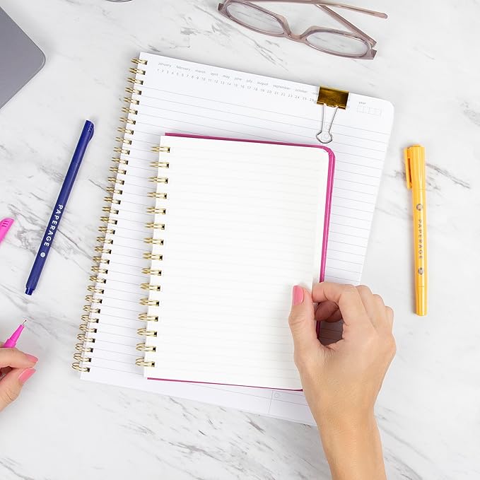 PAPERAGE Lined Spiral Journal Notebook, (Rainbow Stripe), 160 Pages, Medium 5.5 inches x 8 inches - 100 GSM Thick Paper, Hardcover, Double-Wire Spiral Journal & Notebook