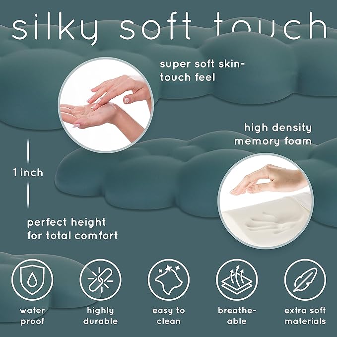 Qloud Cloud Wrist Rest Keyboard Wrist Rest for Computer Keyboard Pad, Cloud Keyboard Wrist Rest, Wrist Pad for Keyboard, Memory Foam, Non Slip Base, Comes with Mouse Pad - Dark Teal