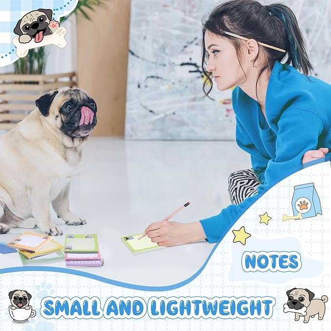 Sabary 9 Pads Sticky Notes 3.15 x 3.94 Inches Cute Self Sticky Note Pads Colored Adhesive Notepad for Memo Reminder Journal Studying Office Home Gift(Pug)