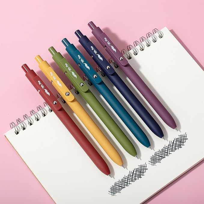 Mr. Pen- Retractable Gel Pens, 6 Pack, Vintage Color Barrels, Black Gel Pens, Fast Dry, Gel Pens Fine Point 0.5mm, Retractable Pens, Cute Pens, Gel Ink Pens, Black Pens, Aesthetic Pens for Journaling