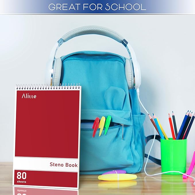 Steno Pads Spiral 6x9-12 Pack Assorted Bright Colors - Perfect for Work, School, and Home Use, Easy Tear-Off Pages, Gregg ruled, White Paper - No Ink Bleeds - 80 Sheets