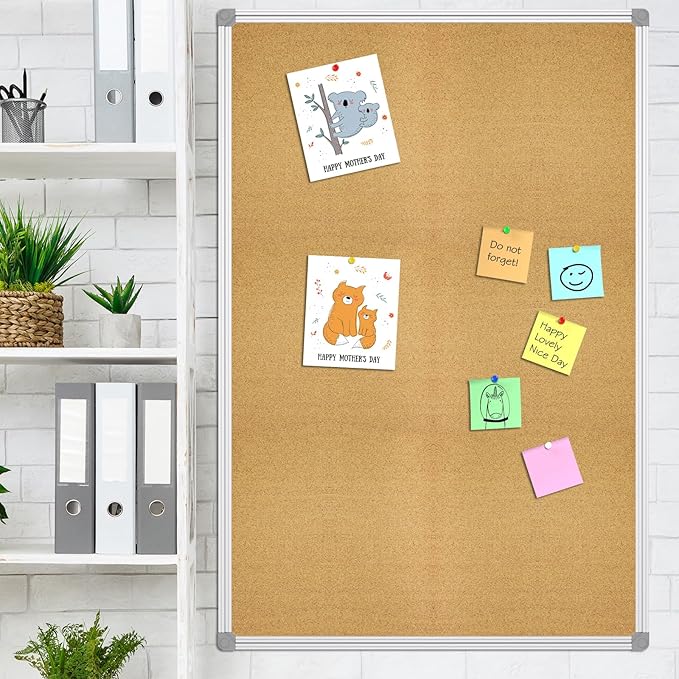 Lockways Cork Board Bulletin Board, Double Sided Corkboard 36" x 24", Wall-Mounted Aluminum Framed Message Presentation Notice Board 3 x 2