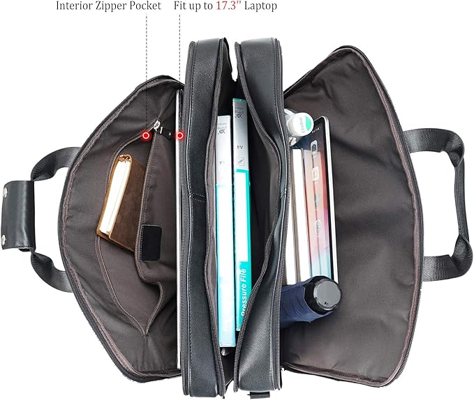 Polare X-Large 18" Full Grain Leather Briefcase For Men Business Travel Case Messenger Bag Fits 17.3" Laptop