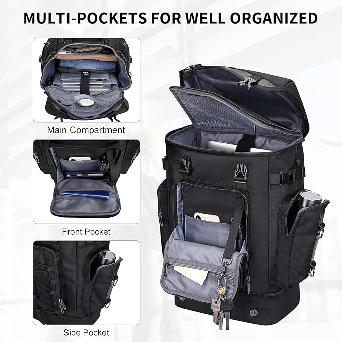 WITZMAN Travel Backpack for Men Women Carry on Bags for Airline Approved Convertible Duffle Luggage Backpack Shoe Compartment（B691 Classic Black）