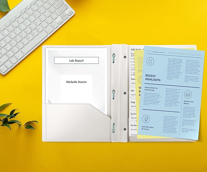 Better Office Products White Plastic 2 Pocket Folders with Prongs, 24 Pack, Heavyweight, Letter Size Poly Folders with 3 Metal Prongs Fastener Clips, White