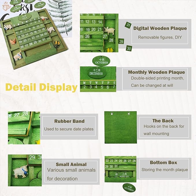 Wall Calendar 2025, Hanging Calendar Wooden Block Calendar for Wall Decoration Monthly Reusable Yearly Calendar for Home Office