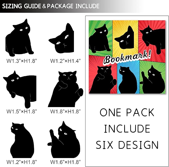 Magnetic Bookmarks - 6 Pieces Assorted Cute Book Markers Clip Set for Teachers Students Book Lovers Reading, for School Office Home Supplies, Kawaii Cat Magnet Page Markers
