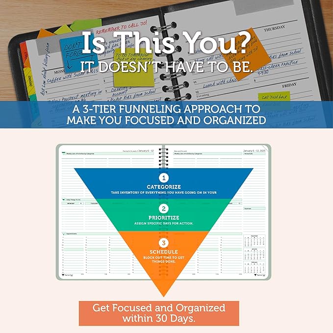 Planner Pad Spiral Bound January-December 2025/ Calendar Year 8 1/2" x 11" Large 3-Tier Funnel Down 12 Month Organizer, Greenish Grey Cover/Soft Green Ink