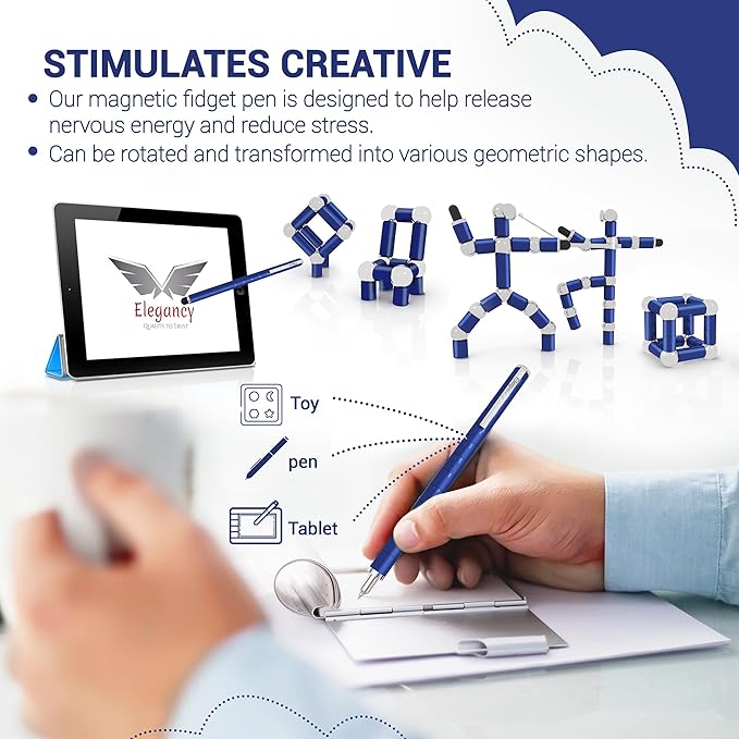 Elegancy Fidget Pen Magnetic Balls | Deformable Decompression Magnetic Pen Fidget Toy for Teenagers Gifts for Men | Cool Stuff Magnets for Kids (Blue)