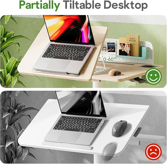 JOY worker Mobile Standing Desk with 60° Tiltable Desktop, 28" Height Adjustable Rolling Desk, DIY Pegboard & Storage Base, Portable Laptop Desk with 4 Lockable Wheels for Home Office, Oak