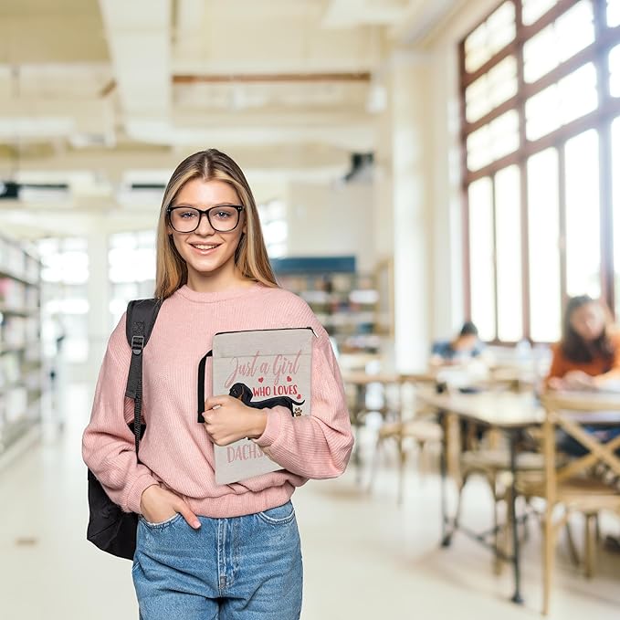 Dachshund Book Sleeve,Just a Girl Who Loves Dachshunds Book Sleeve Book Covers Book Protector Pouch with Zipper,Book Sleeve Gifts for Book Lovers Readers,Book Cover for Paperback 9.4x12.1 Inch