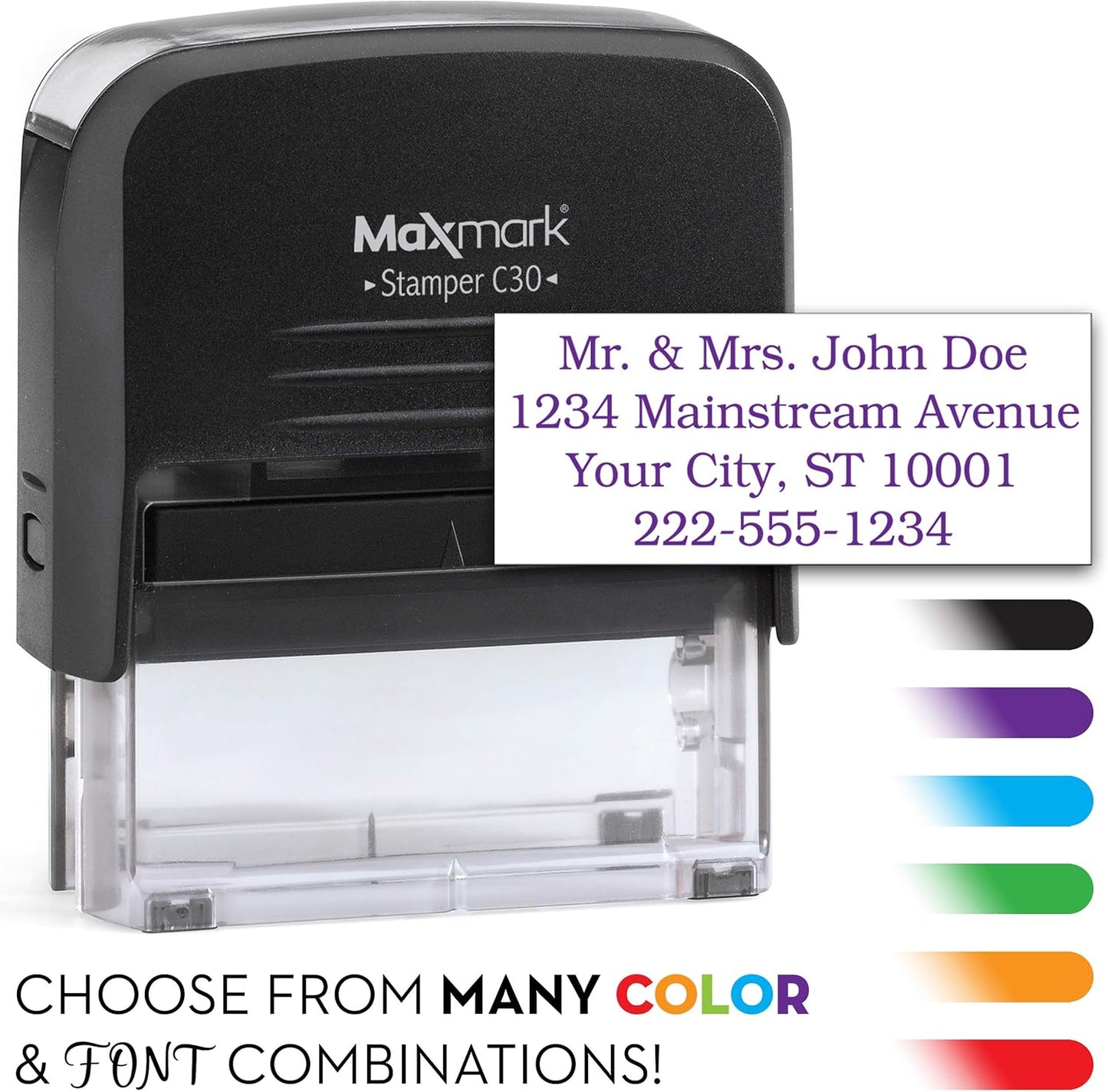 Custom Self Inking Rubber Stamp - Up to 4 Lines of Text - Choose from 15 Ink Colors - Medium Size