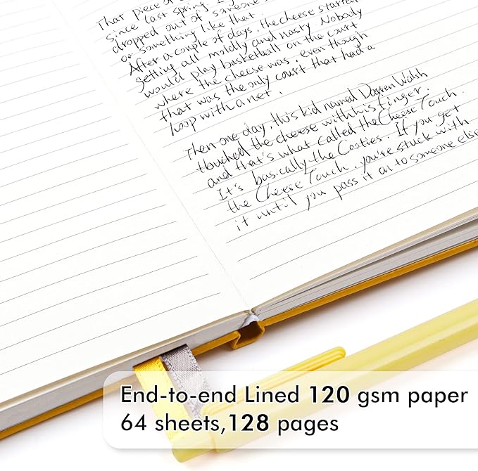 feela 3 Pack Notebooks Journals Bulk with 3 Black Pens, A5 Hardcover Notebook Classic Ruled Lined Journal Set with Pen Holder for Work Business Journaling Note Taking, 120 GSM, 5.1”x8.3”, Yellow