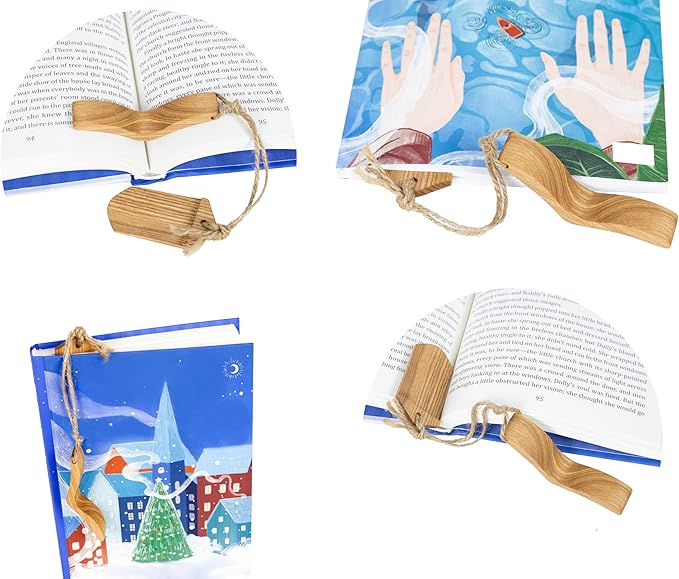 Handmade Wooden Book Page Holder - Wooden Thumb Bookmark - Novel Reading Accessories, Book Gadgets, Presents for Readers, Book Lovers Gifts, Bookworm (Ash Natural)